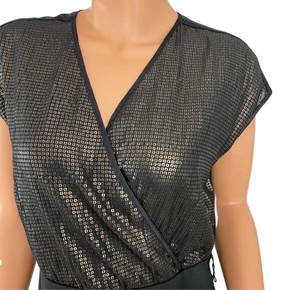 Narciso Rodriguez for Design Nation Faux Wrap Black Gold Sequin Dress - Size M - Picture 2 of 11